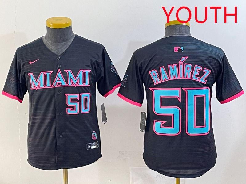 Youth 2025 Miami Marlins #50 Ramirez Black Joint Name Nike MLB Jersey style 6->youth mlb jersey->Youth Jersey